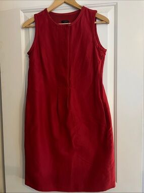 Talbots Sleeveless Red Midi Sheath Dress with Front Seam, side pockets